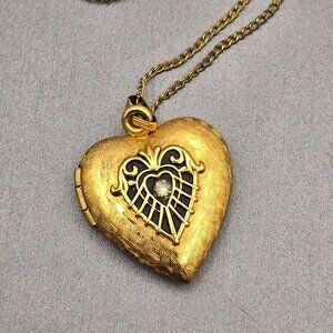 VTG W.E.H. Hayward 12k Gold-Filled Heart Locket Necklace 17" Paste Stone Accent